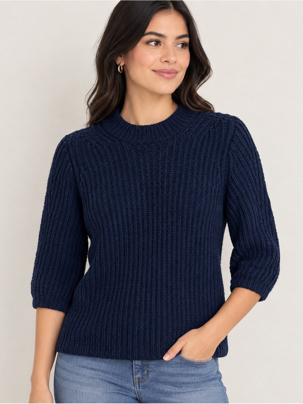 Rebecca Taylor La Vie Navy Mock Neck 3/4 Sleeve Sweater